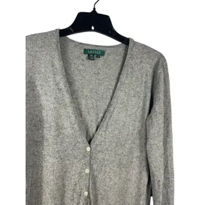 Lauren Ralph Lauren Gray Silk Cashmere Cardigan Sweater XL thumbnail 3