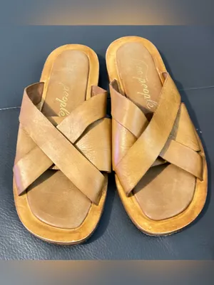 Free People Cognac Leather Crisscross Slide Sandals size 6 womens thumbnail 2
