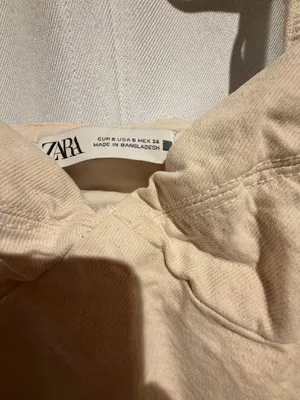 Zara Midi Dress Size S Beige Bustier Raw Hem Denim thumbnail 2