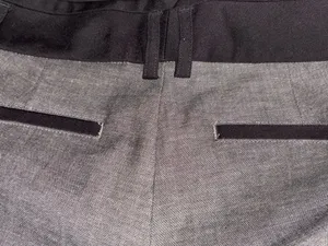 Express Women's Gray Boot Cut Stretch Pants with Black Waist Detail thumbnail 3