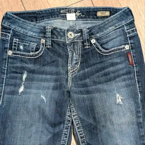 Silver Jeans Lola‎ Flare 27 x 33 Faded Wash Ripped Distressed Denim Studded thumbnail 2