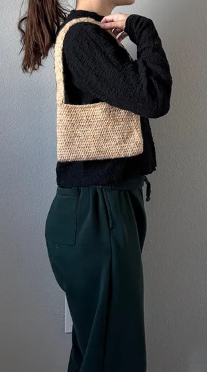 Handmade Tan Fuzzy Crocheted Shoulder Bag thumbnail 1