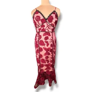 Lulus Alluring Dream Burgundy Floral Mesh Lace Trumpet Midi Dress Large Romantic thumbnail 13