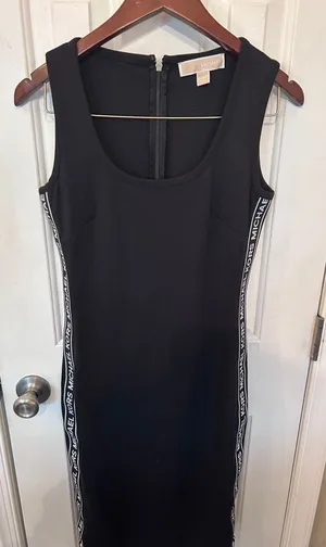 Michael kors Stretch Knit Logo Tape Midi Tank Dress size small stretchy back and thumbnail 1