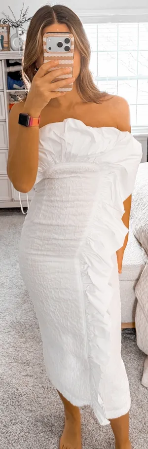 Antonio Melani White strapless midi dress thumbnail 1