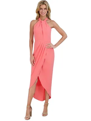 Julia Jordan Womens Knot-Neck Midi Halter Dress JJ38691 Melon Pink 14 thumbnail 7