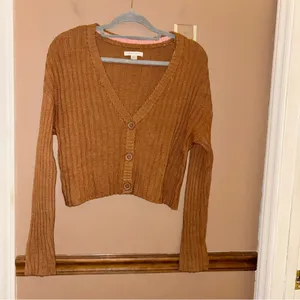 American eagle‎ ribbed cropped boxy button up cardigan brown size small thumbnail 3