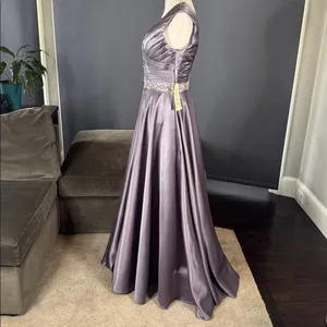 Women’s V-Neck Full Length Satin Formal Prom Dress Zip Up Back Size S NWT thumbnail 7