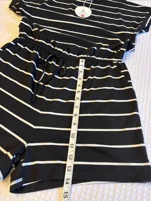 NEW! ANRABESS Size LARGE Black & White Striped Shorts Romper Short Sleeve thumbnail 12