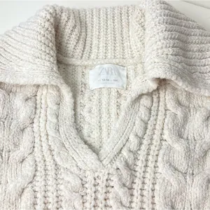 ZARA Cable Knit V-Neck Pullover Sweater with Collar thumbnail 12