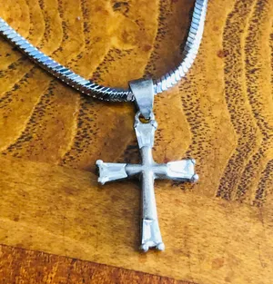 Vintage tapered baguette cubic zirconia 925 cross pendant on chain thumbnail 8