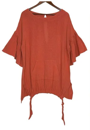 Free People Gauze Mesh Tunic Dress Oversized Cinnamon Orange Top L Boho‎ thumbnail 1