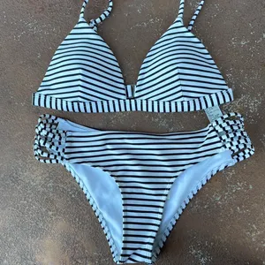 Hollister swin Black and white striped bikini set sz small thumbnail 2