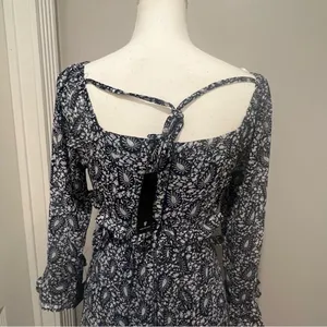 NWT Lulus Navy Blue Paisley Tiered Cutout Midi Dress women's size small thumbnail 10
