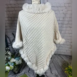 Elegant Fur Trim Hanky Hem Pullover Sweater Cape - Apricot - size M (8/10) thumbnail 10