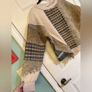 Oli And Hali Avery pullover tan mixed print casual boho winter top $78 xs thumbnail 2