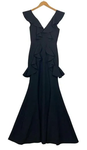 Gianni Bini nwt black ruffle maxi formal dress XS 0 thumbnail 4