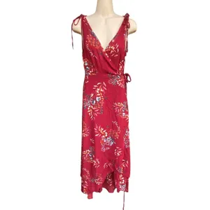 Lulus Amal Floral Wrap Maxi Dress M Burgundy V-Neck Hi-Low Summer Party Wedding thumbnail 5