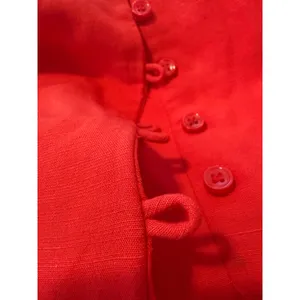 Something Navy Womens Red Linen Blend Puff Sleeve‎ Button Front Peplum Blouse S thumbnail 3