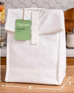 Figmint Insulated Lunch Tote White Canvas Minimalist Bag New Fold Over Closure thumbnail 1