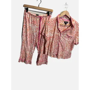 Room Service Pajama Set Womens M/L Orange Pink Dot Print‎ Button Down Sleepwear thumbnail 2