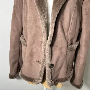 Vintage Ann Taylor 90s Penny Lane Brown Tan‎ One Button Collared Coat Womens Lg thumbnail 3