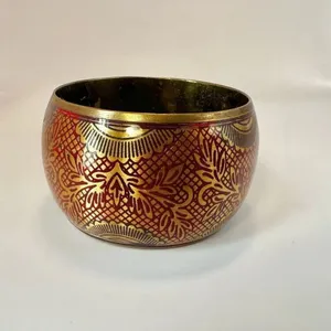 Red and gold tone wide brass bangle bracelet thumbnail 2