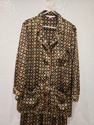vintage Victoria's Secret pajama set black gold geometric pattern S thumbnail 3