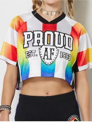 Spencer's Rainbow Striped 'PROUD AF' Cropped Sport Top thumbnail 1