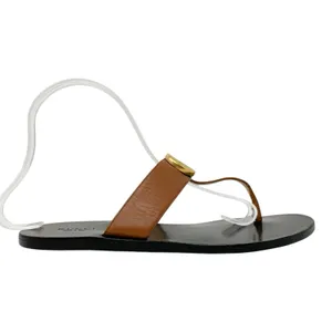 Gucci Marmont GG Brown Leather Thong Sandals Gold Logo Flats EU 37.5 thumbnail 4