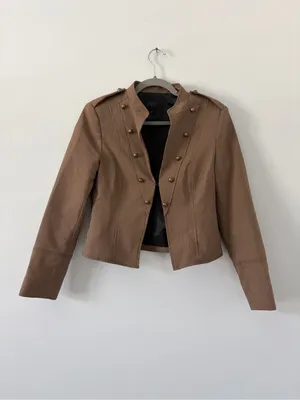 ZARA Buttoned Short Military Style Cropped Blazer Jacket Brown Vigore M thumbnail 2