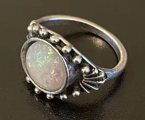 Vintage simulated opal silver plated ring size 6.75 thumbnail 3