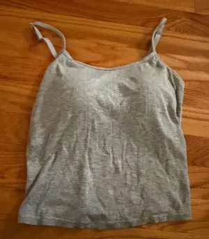Ribbed Cami Built-in Padded Bra Size L Heather Gray Adjustable Strap Tank Top thumbnail 1