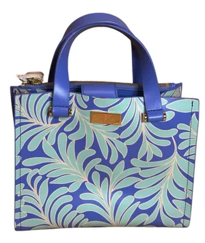 Kate Spade Cobalt Blue and Mint Green SeaFern Leaf-Print Tote thumbnail 1