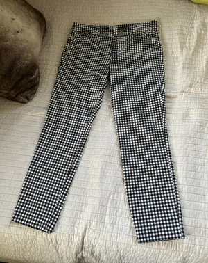 Old Navy, pixie straight ankle, black white gingham cotton pants 8 thumbnail 1