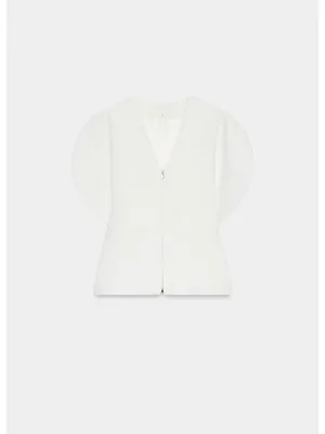 Zara NWT White Structured Zip-Front Top with Split puff Sleeves thumbnail 3