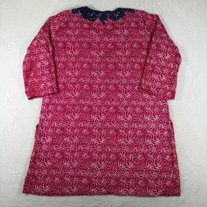 Roller Rabbit Pink White Geometric Cotton Tunic Kurta Navy Embroidery Medium thumbnail 7