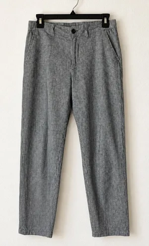 Uniqlo Pants Women XS Navy White Stripe Linen Blend Pinstripe Tapered Leg Preppy thumbnail 1