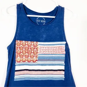 Lucky Brand Patriotic Flag Tank Top Medium Blue Americana 4th of July Cotton thumbnail 3