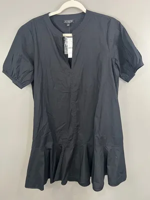 J.Crew Mini Dress Women M Black New Ruffle Hem Cotton Poplin CJ492 Short Sleeve thumbnail 1