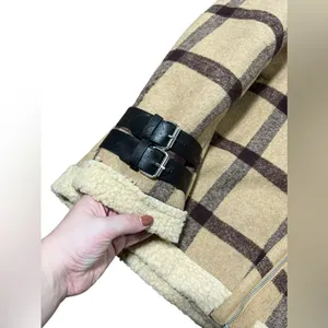 J.O.A Plaid Faux Fur Shearling Moto‎ Jacket thumbnail 5