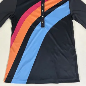 Zyia Active Womens Black Rainbow Stripe Snap Polo Shirt Short Sleeve Small thumbnail 7