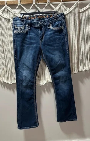 Rock Revival Dark Blue Women's Bootcut Jeans with Embroidered Pockets thumbnail 1