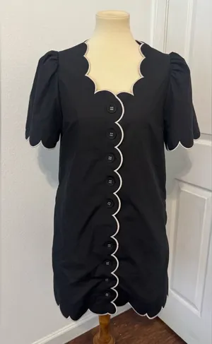 Entro Scallop Edge Dress Retro Cut Pockets Button Front Puff Sleeve Med *READ* thumbnail 1