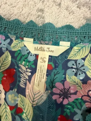 Matilda Jane XL Sheer Floral Boho Blouse Teal Lace Peplum Top thumbnail 3
