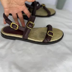 Zara Burgundy Leather Jute‎ Buckle Strappy Flat Sandals Shoes Womens 39 8.5 thumbnail 8