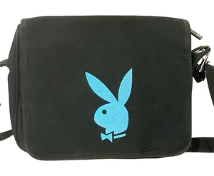 Playboy Vintage y2K Black Canvas‎ Blue Bunny Crossbody Messenger Bag thumbnail 1