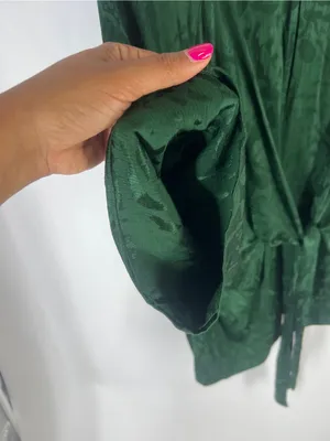 Zara Woman Knotted Jacquard Blouse Bottle Green Tie Front Size M thumbnail 5