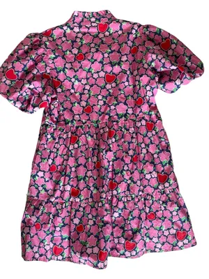 Shop The Mint Somewhere Out There Navy Apple And Floral Print Babydoll Dress M thumbnail 3