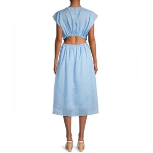 NWT Rebecca Taylor Sleeveless Ramie Cut Out Dress With Pockets Azul Blue Size L thumbnail 2